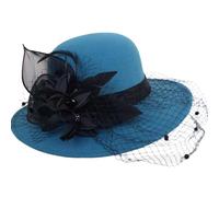 WTongBao Lana imitada para Mujer con Borde Retro de Flor de Seda se sentía Adecuada para un Banquete de Boda y Sombrero de Noche(Azul)