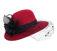 WTongBao Lana imitada para Mujer con Borde Retro de Flor de Seda se sentía Adecuada para un Banquete de Boda y Sombrero de Noche(Burdeos)