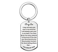 WTOPP Llavero con texto en inglés «To My Son» con citas inspiradoras de mamá y papá, regalos inspiradores para hijo, regalo de Navidad y cumpleaños, plata, Taille unique