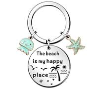 WTOPP Llavero de regalo para amantes de la playa, joyería de playa The Beach is My Happy Place, llavero de acero inoxidable, regalo de cumpleaños, Navidad, adolescentes, amantes de la playa