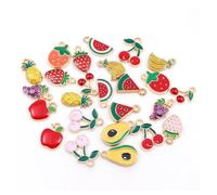 WTRYT Charms - 100 colgantes de frutas mixtas con anillos curvados, aleación, accesorios de metal, mezcla de imitación de alimentos, amuletos para hacer joyas, pulseras, suministros de manualidades