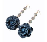 WTRYT Pendientes 1 par de pendientes con tela flor boho denim pétalos joyas grandes pendientes bohemios joyería de moda declaración regalo de joyería para mujeres niñas boda fiesta regalos accesorios