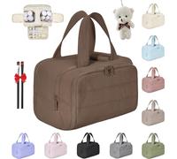 Wtujil Neceser de gran capacidad, bolsa de cosméticos de viaje de gran capacidad, bolsa de aseo multifuncional 4 en 1 para mujer, bolsa portátil impermeable con divisor y asa (marrón)