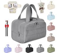 Wtujil Neceser de gran capacidad, bolsa de cosméticos de viaje de gran capacidad, bolsa de aseo multifuncional 4 en 1 para mujer, bolsa portátil impermeable con divisor y asa (gris)