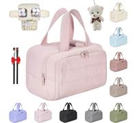 Wtujil Neceser de gran capacidad, bolsa de cosméticos de viaje de gran capacidad, bolsa de aseo multifuncional 4 en 1 para mujer, bolsa portátil impermeable con divisor y asa (rosa)