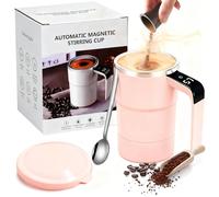 Wtujil Taza de café eléctrica con termómetro LCD integrado, taza de café con agitación magnética automática con visualización de temperatura, taza recargable para preparar café, leche, cacao (rosa)