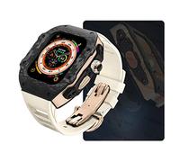 Wtukmo Kit de modificación de lujo, para Apple Watch Ultra de 49 mm, caja de fibra de carbono, kit de correa de reloj de goma de flúor, para iWatch 8, 7, 6, 5, 4, SE, 45 mm, 44 mm, repuesto mejorado,