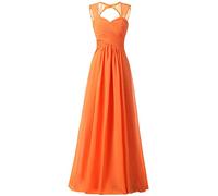 WTWVIAN Mujeres una línea de novia palabra de longitud gasa con volantes vestido de novia de dama de honor, naranja, 52