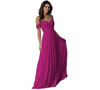 WTWVIAN Vestido de novia de dama de honor con volantes de una línea fuera del hombro hasta el suelo de gasa, fucsia, 34