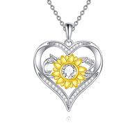 Wtyim Colgante de girasol para mujer, plata chapada en oro de 18 quilates, diseño de girasoles, con forma de corazón y cruz con texto en inglés "You are my sunshine", joyería de aniversario de