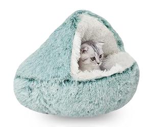 WTZHHK Cama Gato Cueva para Perros Y Gatos con Esponja Acogedora, Parte Inferior Antideslizante para Mascotas Pequeñas Y Medianas (Color: Green, Size: 40CM)