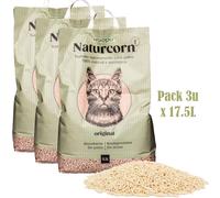 WUAPU NATURCORN ORIGINAL Sustrato en pelets para gato, caja 3 x 17'5L (22'5kg)