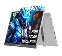 WUAWE 16" 1200P 120Hz Monitor Portátil, Monitor de Juegos Portátil con 100% sRGB, Soporte Integrado, HDR y Freesync, Monitor USB C Externo para Laptop, PC, Teléfono, Switch, Xbox y PS5 (Plata)