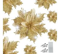 WUBAYI 12 piezas de flores artificiales para árbol de Navidad con 12 tallos y clips, flores artificiales de Pascua con purpurina para árbol de Navidad, boda, Año Nuevo, guirnalda de Navidad, corona de