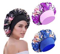 WUBAYI 3 gorros de satén suave, gorro de seda para dormir, gorro para el cuidado del cabello, gorro de dormir para dormir, gorro de dormir para mujeres y niñas, Púrpura, negro, azul zafiro, Taille