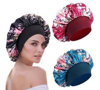 WUBAYI 3gorro de satén suave para dormir, gorro de seda cuidado del cabello, para mujeres y niñas, Azul, Negro, Rojo, Taille unique