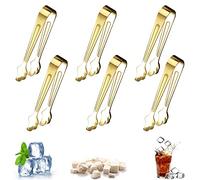 WUBAYI 6 pinzas de azúcar de acero inoxidable, mini pinzas gruesas de cocina para servir hielo para fiestas, alimentos, bebidas, café, azúcar (dorado)