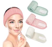WUBAYI Banda Spa 3-Pack Mujer, Banda de Belleza & Maquillaje, Tejido Coral Fleece Ultra Suave Ajustable para Lavado Facial, Yoga, Ducha, Deporte (Verde Claro, Rosa, Blanco)