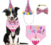 WUBAYI Bandana de cumpleaños para Perro para niña, Bonitos Suministros de Fiesta de cumpleaños para Perro con Pancarta de Feliz cumpleaños(Rosa)