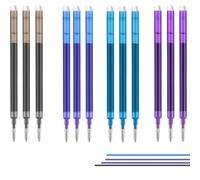 WUBAYI Cartuchos de tinta multicolor, paquete de 12-3 azules, 3 negros, 3 turquesas, 3 recambios morados con punta de 0,7 mm, escritura suave para notas y marcado, compatible con bolígrafos estándar