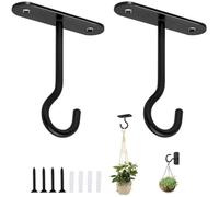 WUBAYI Ganchos de techo resistentes, paquete de 2 ganchos colgantes de 5 pulgadas para plantas, cestas, comederos de pájaros, campanillas de viento, decoración interior y exterior (negro)