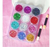 WUBAYI Gel brillante autoadhesivo para cara y cuerpo - Kit de maquillaje para festivales faciales, cuerpo incluido, juego de 12 colores con 2 pinceles, ideal para espectáculos, cosméticos y fiestas