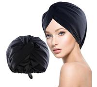 WUBAYI Gorro de seda para dormir, envoltura de pelo de seda, gorro de satén ajustable, funda suave para cabello largo y rizado, color negro