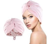 WUBAYI Gorro de seda para dormir, envoltura de pelo de seda para dormir, gorro de satén con botón elástico ajustable, funda suave para el cabello largo y liso rizado, rosa