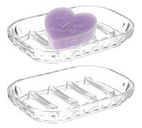 WUBAYI Jaboneras autodrenantes, paquete de 2, soportes de plástico transparente para ducha y fregadero, bandeja de secado de jabón de barra