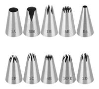 WUBAYI Juego de 10 boquillas de acero inoxidable, grandes, reutilizables, para decoración de pasteles, para crema de mantequilla, cupcakes, galletas y rosas, ideal para hornear bricolaje