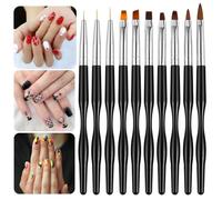 WUBAYI Juego de 10 pinceles profesionales para arte de uñas con diseño delgado de mango negro, pinceles esenciales y herramientas de arte para manicura en casa