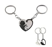 WUBAYI Juego de 2 llaveros de mejor amigo, llavero de gato en forma de corazón, llavero antipérdida de cintura, dije de bolsa, regalo de cumpleaños, Navidad, graduación, día de San Valentín, Negro,