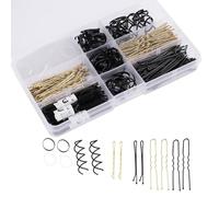 WUBAYI Juego de 343 accesorios para el cabello, horquillas de metal y bandas de goma, clips en U negros y dorados, horquillas en espiral con caja de almacenamiento