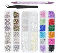 WUBAYI Juego de 5200 piezas de diamantes de imitación, piedras multicolor con herramienta de recogida, pinzas, para decoración de uñas, manualidades