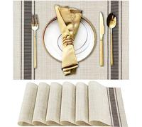 WUBAYI Juego de 6 manteles individuales resistentes al calor, resistentes a las manchas, antideslizantes, con aislamiento de vinilo, lavables, duraderos, elegantes manteles para comedor (beige gris)