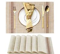 WUBAYI Juego de 6 manteles individuales resistentes al calor, resistentes a las manchas, antideslizantes, con aislamiento de vinilo, lavables, duraderos, elegantes manteles para comedor (beige café)