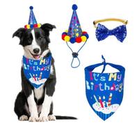 WUBAYI Juego de bandana de cumpleaños para perro, con bonito sombrero de fiesta de cumpleaños y pajarita, para decoración de gatos y perros (azul oscuro)