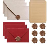 WUBAYI Juego de papelería vintage con sobres, 6 sobres de lino y sello de cera, 20 hojas de carta A5 para invitaciones de boda, tarjetas de felicitación, papel de escritura elegante