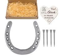 WUBAYI Juego de regalo de herradura de hierro fundido para boda, decoración de granja con 4 clavos y placa de corazón, regalo de boda para amuleto de buena suerte, inauguración de la casa y accesorios