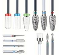 WUBAYI Kit de 13 brocas profesionales para uñas con brocas de carburo y brocas de cerámica para taladro de uñas, juego de limadores de uñas definitivo para eliminación de gel acrílico, pulido, cuidado