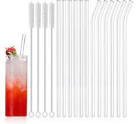 WUBAYI Paquete de 16 pajitas de vidrio ecológicas reutilizables con 4 cepillos de limpieza adecuados para batidos, batidos, té, jugo, apto para lavavajillas (juego de 6 rectos y 6 curvos)