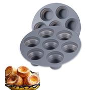 WUBAYI Paquete de 2 bandejas de pudín Yorkshire, bandeja profunda y jumbo para magdalenas, moldes redondos de silicona para 7 tazas, bandeja antiadherente para cupcakes, 7.1x7.1x1.2 pulgadas