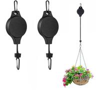 WUBAYI Paquete de 2 ganchos retráctiles de polea, gancho de cuerda ajustable para colgar macetas, sistema de elevación de trinquete para cestas y macetas