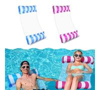WUBAYI Paquete de 2 hamacas de agua inflables para piscina, flotadores de piscina 4 en 1, silla flotante para adultos y niños, color azul y rosa