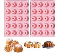 WUBAYI Paquete de 2 moldes de silicona para hornear bandejas de magdalenas de silicona, molde de pasteles, molde de donas y moldes para tartas, estilo mini Savarin, grado alimenticio, antiadherente