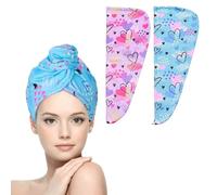 WUBAYI Paquete de 2 toallas de secado de pelo, toallas de microfibra para el cabello, toallas de pelo de secado rápido, toalla de pelo absorbente con botón. Diseñado para envolturas de cabello