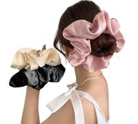 WUBAYI Paquete de 3 coleteros de seda para mujer, lazos para el cabello con elástico suave (champán, negro, rosa) | Juego de coleteros de morera que evita el encrespamiento y la rotura | Coleteros de