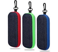 WUBAYI Paquete de 3 fundas para gafas de mezclilla, funda rígida con cremallera y gancho, juego de almacenamiento de gafas de mezclilla para viajes, elegante protección