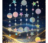 WUBAYI Paquete de 4 guirnaldas de papel coloridas con purpurina con puntos y estrellas arcoíris, decoraciones de cadena de puntos brillantes de 52 pies para cumpleaños y telón de fondo de boda