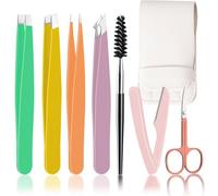 WUBAYI Pinzas para vello facial para mujer, 7 piezas, kit profesional de pinzas de acero inoxidable para hombres y mujeres, juego de pinzas para cejas, vellos encarnados, astillas, depilación facial